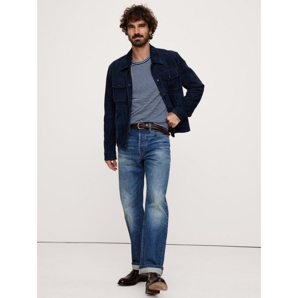 Banana Republic Lrg Blue Stripe Italian Merino Extra Fine Wool Crew-Neck Sweater